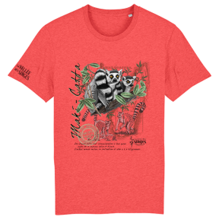 T-shirt premium bio Maki Catta + transfert manche droite Vallée des Singes Desert Dust XXL
