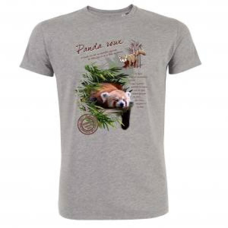 T-shirt premium bio Panda Roux + transfert Col Cerza Heather Grey S