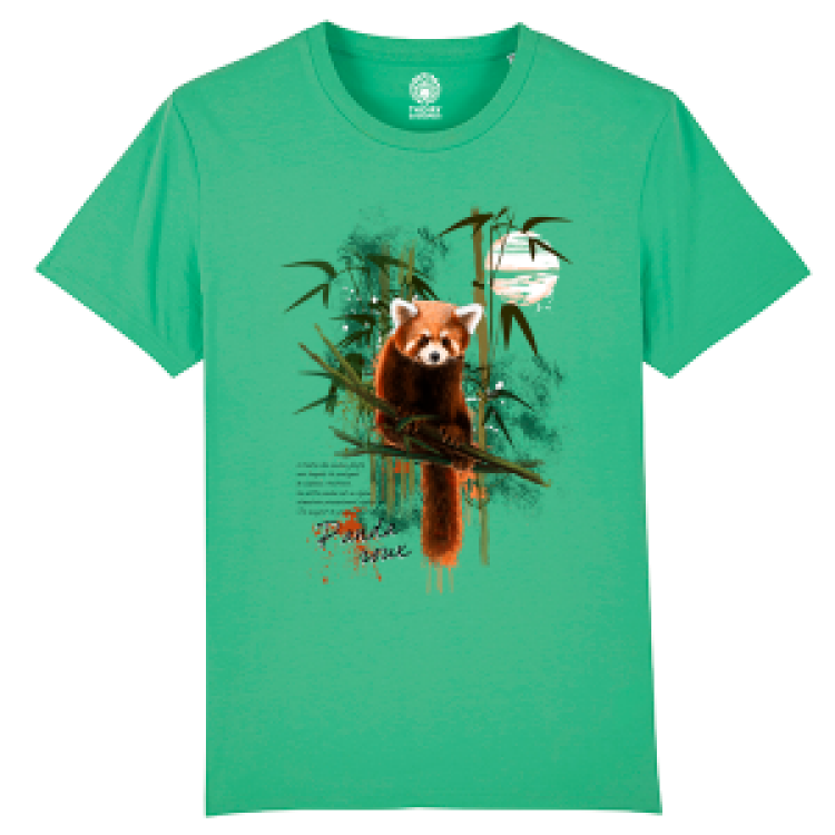 T-shirt premium bio Panda Roux + transfert Col Zoo de Thoiry Chameleon green XL