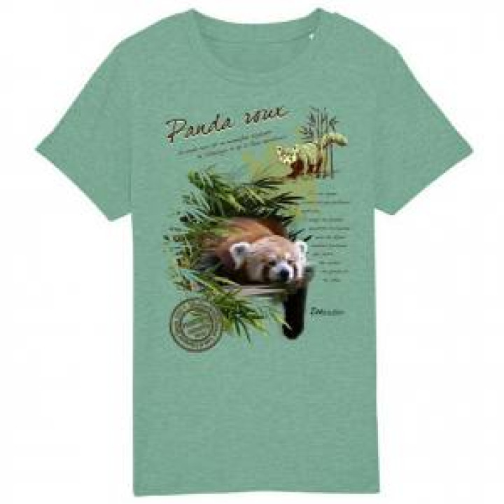 Tshirt premium bio Panda Roux Zoo de la Fleche Mid Heather Green S