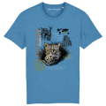 T-shirt premium bio Panthère Léopard + transfert Col Safari de Peaugres Mid Heather Blue S