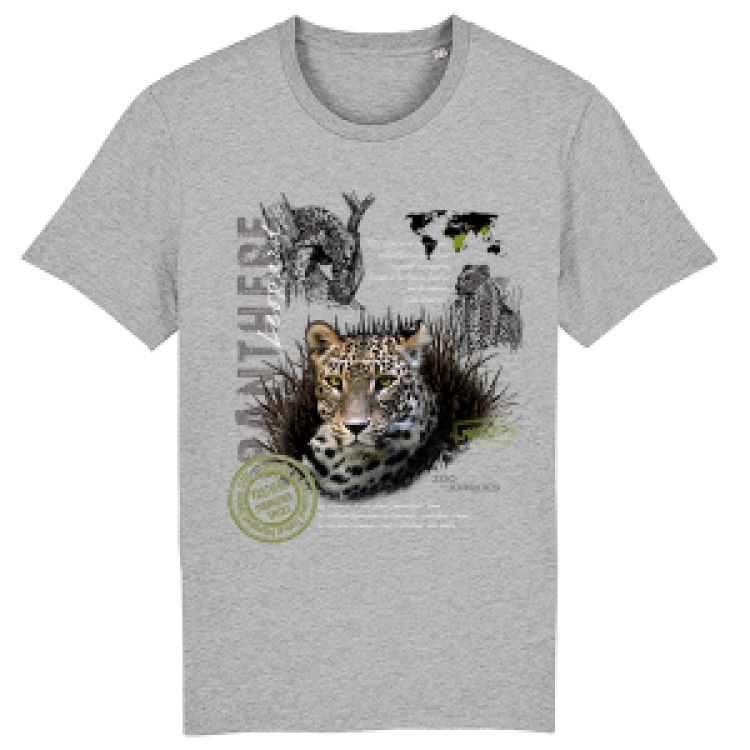 T-shirt premium bio Panth&egrave;re L&eacute;opard Zoo de Jurques Heather Grey L