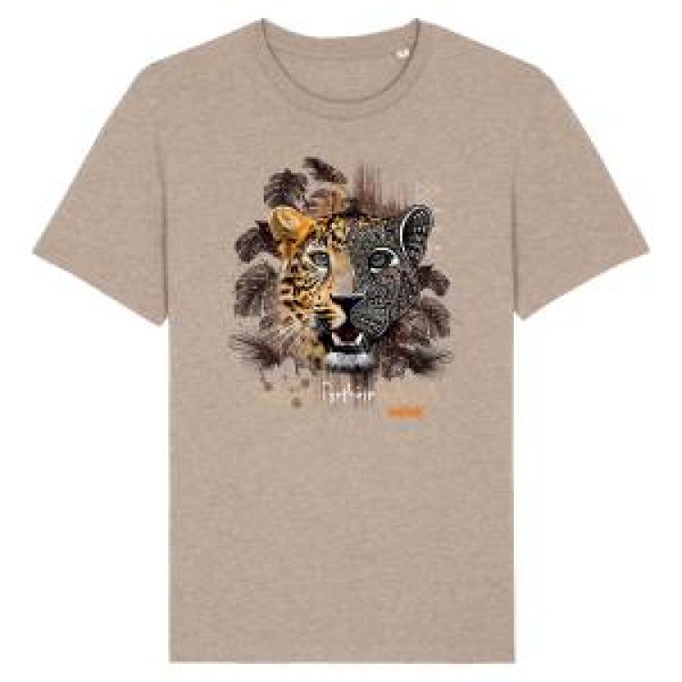 T-shirt premium bio Panthère Native Tribes Bioparc + transfert Col Bioparc Heather Sand L
