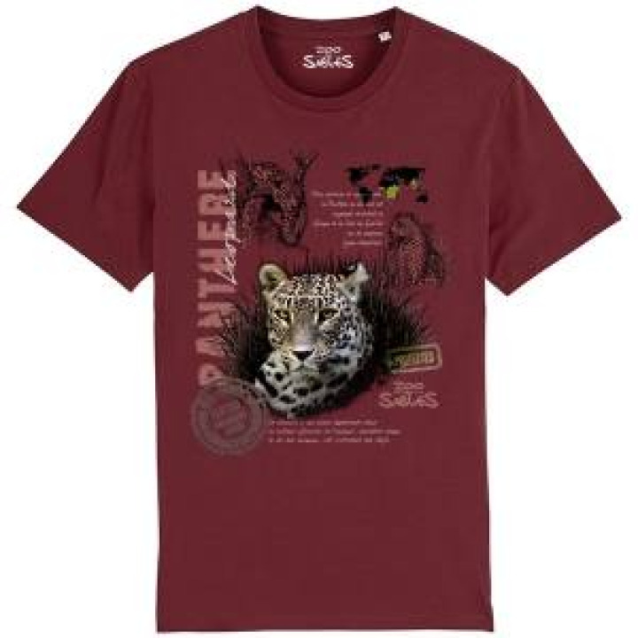 Tshirt premium bio Panthère  transfert Col Zoo les Sables dOlonne Burgundy S