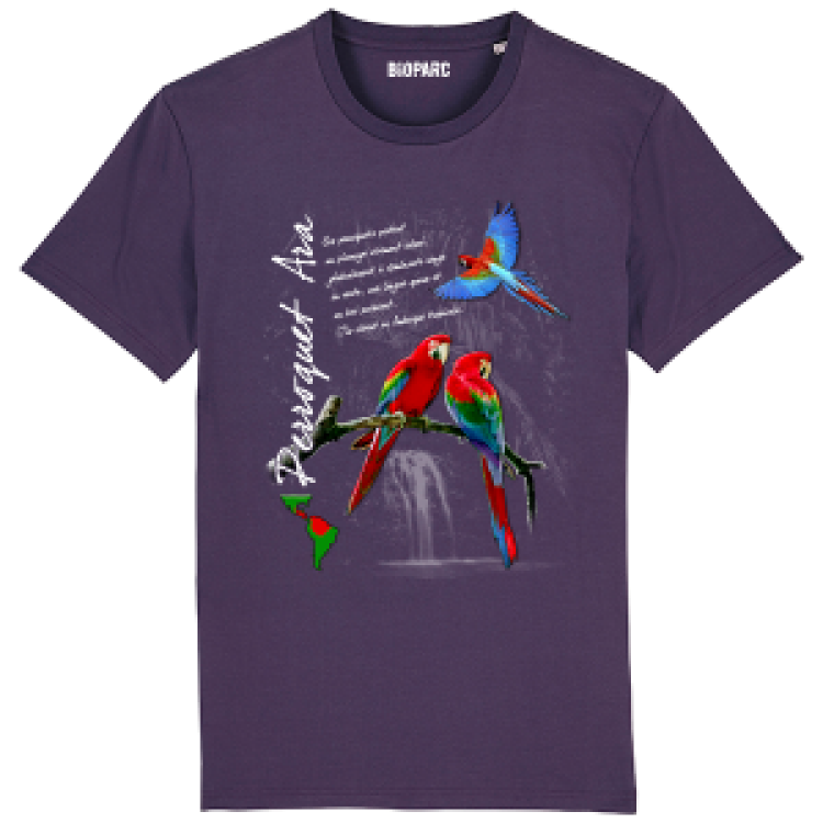 T-shirt premium bio Perroquets Ara + transfert Col Bioparc Plum M