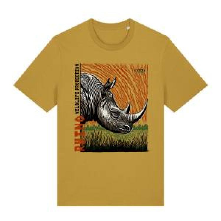T-shirt premium bio Rhino Linocut Cerza + transfert Col Cerza Ochre L