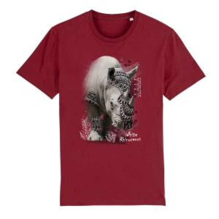 Tshirt premium bio Rhino Native Tribes  transfert Col Zoo Boissière du Dore Burgundy S