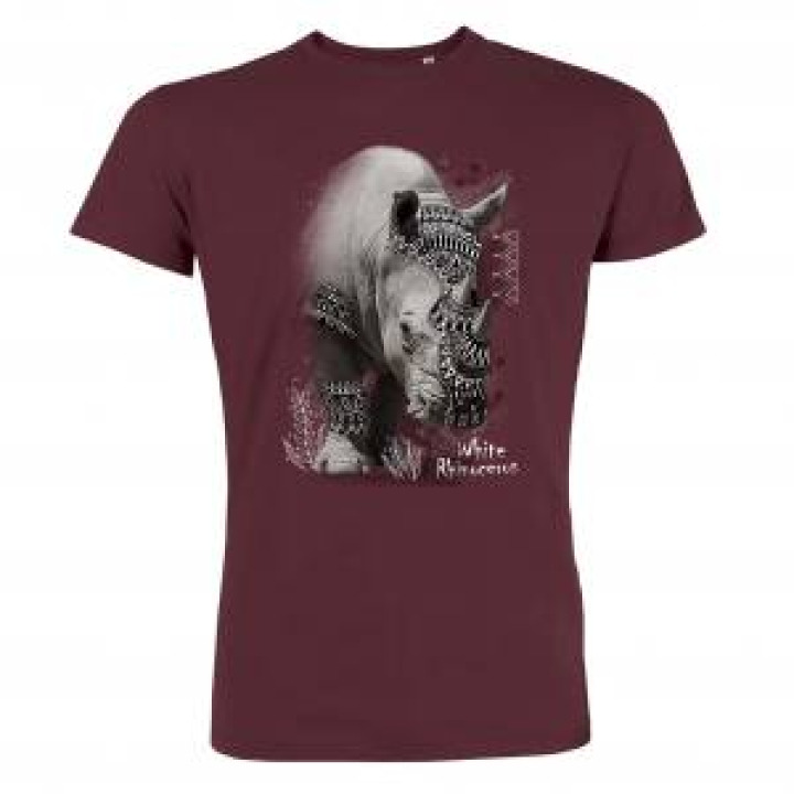 Tshirt premium bio Rhino Tribes Cerza  transfert Col Cerza Burgundy S