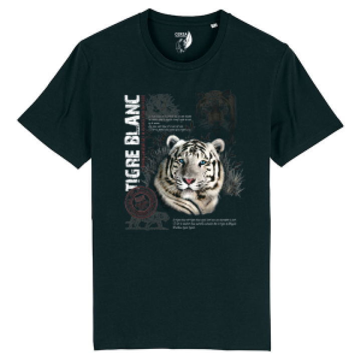Tshirt premium bio Tigre Blanc Cerza  transfert Col Cerza Black S