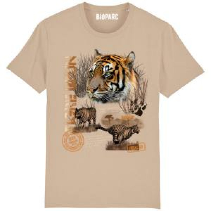 Tshirt premium bio Tigre Brun  transfert Col Bioparc Desert Dust S