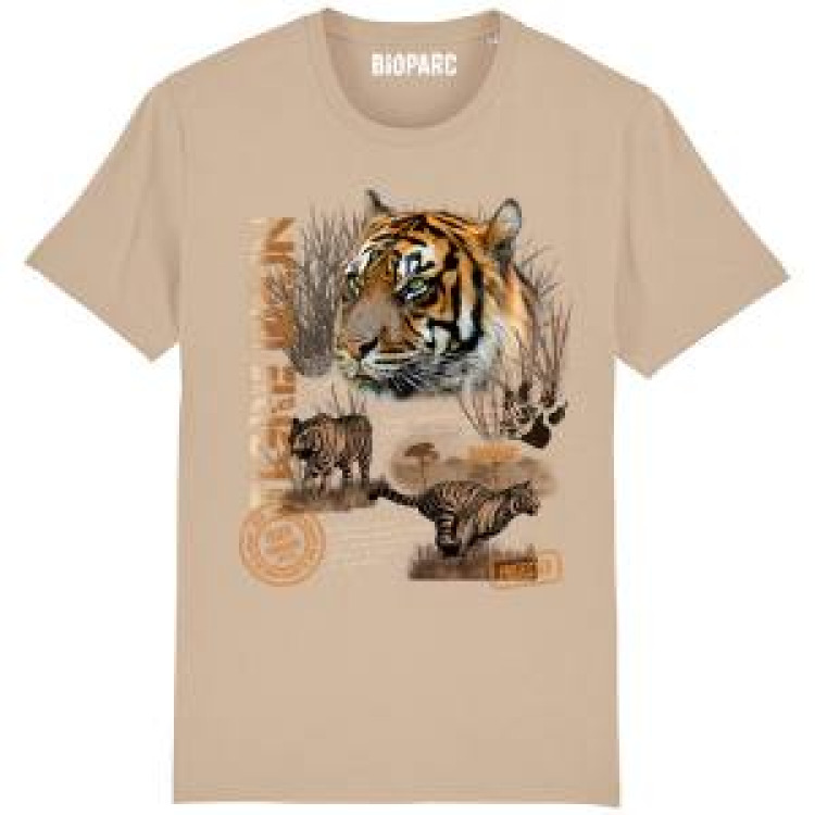 T-shirt premium bio Tigre Brun + transfert Col Bioparc Desert Dust S