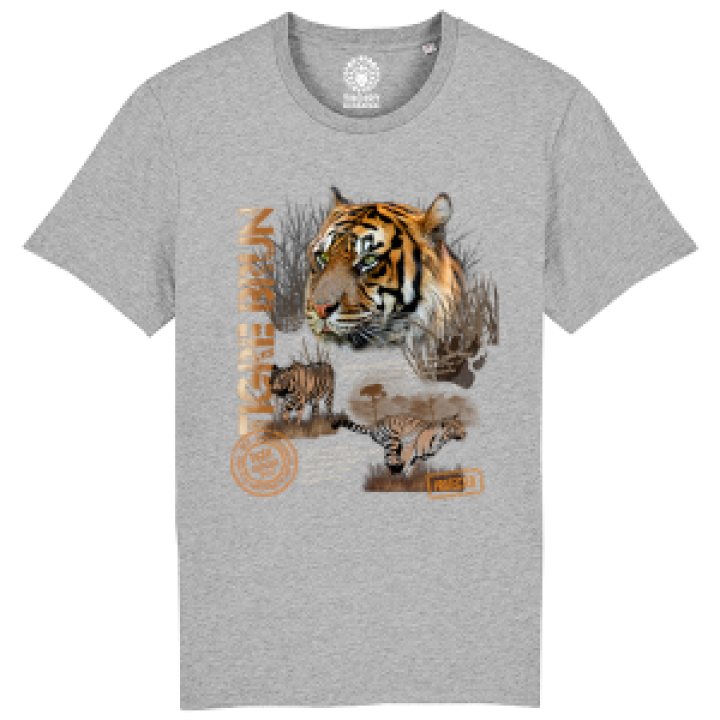 Tshirt premium bio Tigre Brun Zoo de Thoiry  transfert Col Heather Grey S
