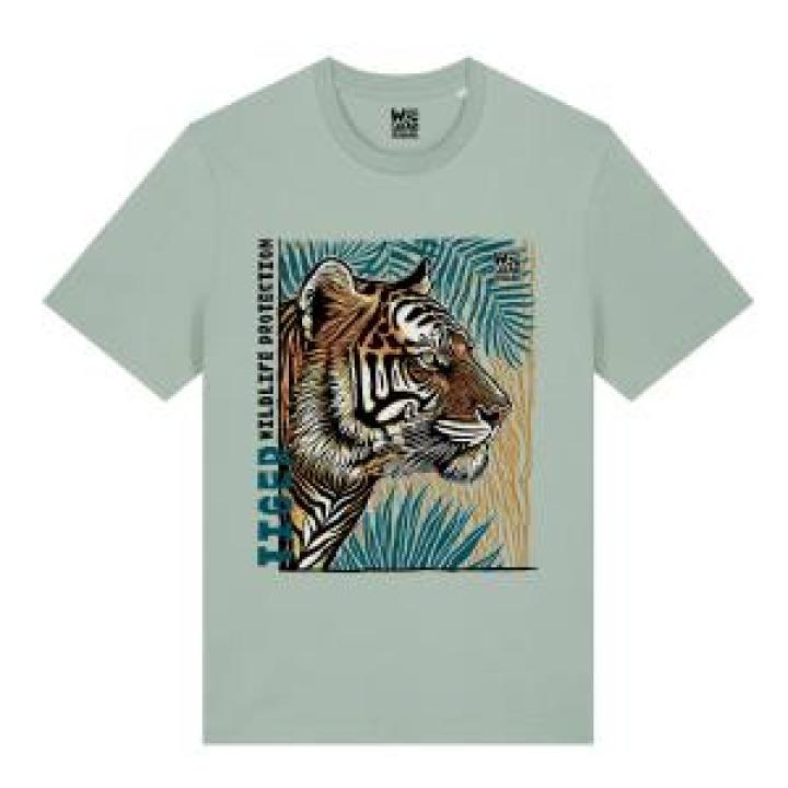Tshirt premium bio Tigre Linocut Safari de Peaugres  transfert Col Safari de Peaugres Aloe  Stanley XS