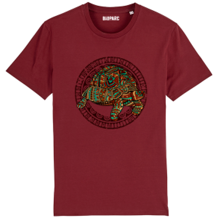 T-shirt premium bio Tortue D E Couleurs + transfert Col Bioparc Burgundy S