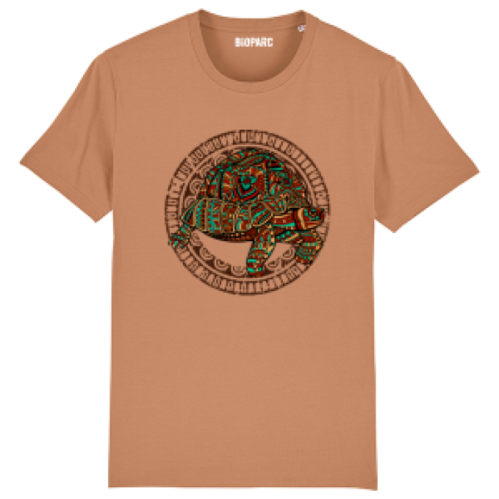 Tshirt premium bio Tortue D E Couleurs  transfert Col Bioparc Camel S