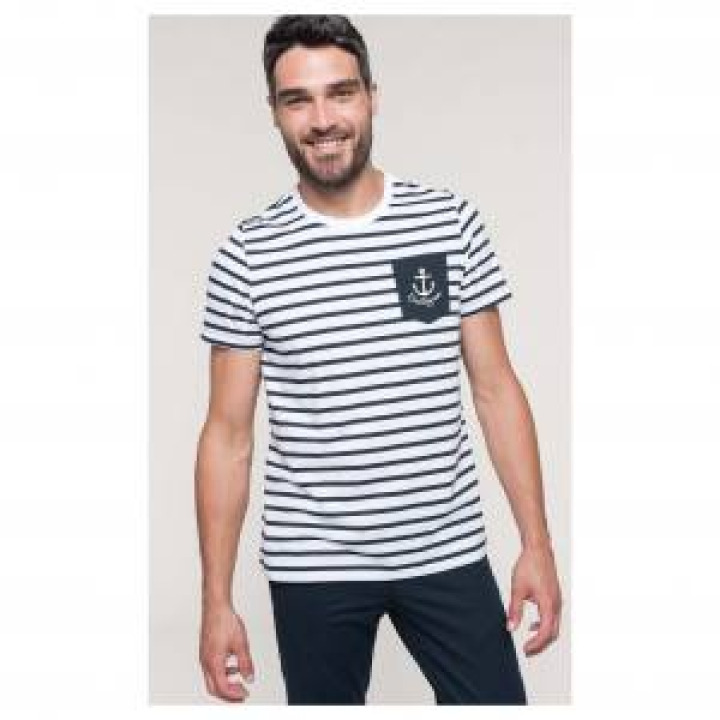 Tshirt rayé à poche Transfert pocket Ancre Bretagne Stripped whitenavy M