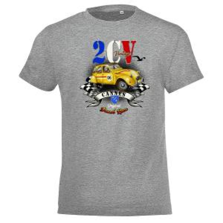 Tshirt unisexe 2 CV Vintage 06 Cannes Gris Chiné S