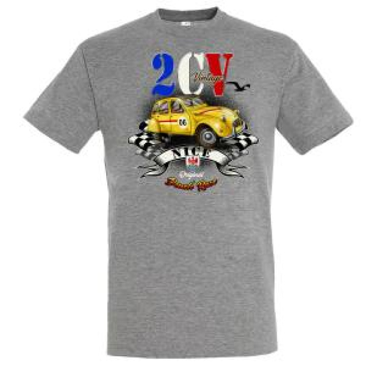 Tshirt unisexe 2 CV Vintage 06 Nice Gris Chiné S
