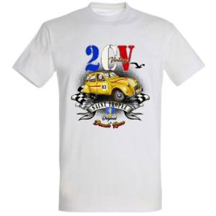 Tshirt unisexe 2 CV Vintage 83 Saint Tropez Blanc XS