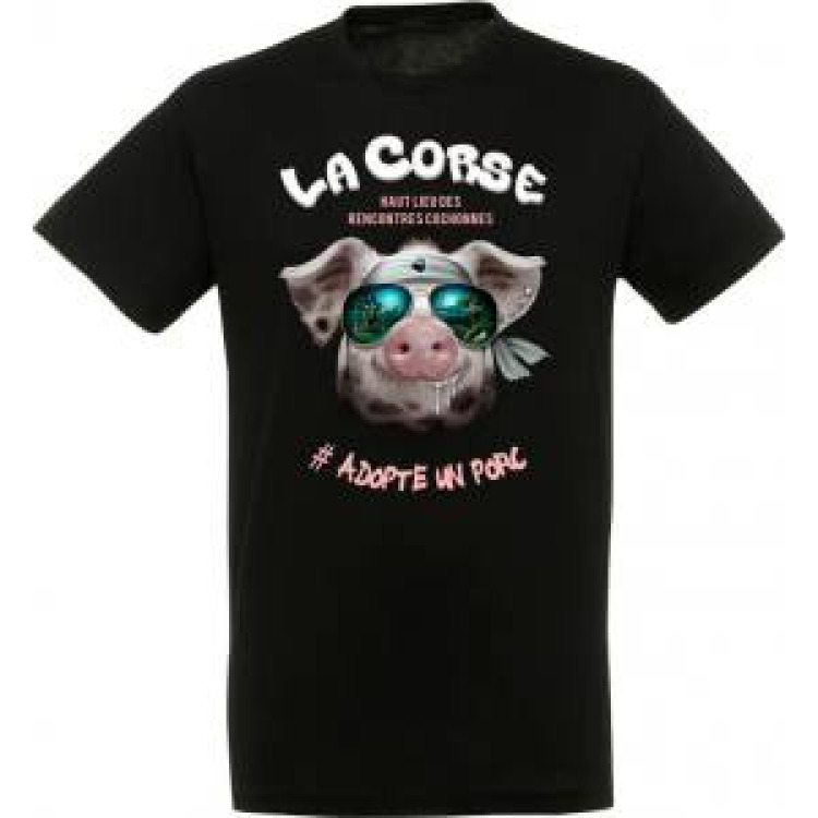 T-shirt unisexe Adopte un Porc... Corse Noir Profond XL