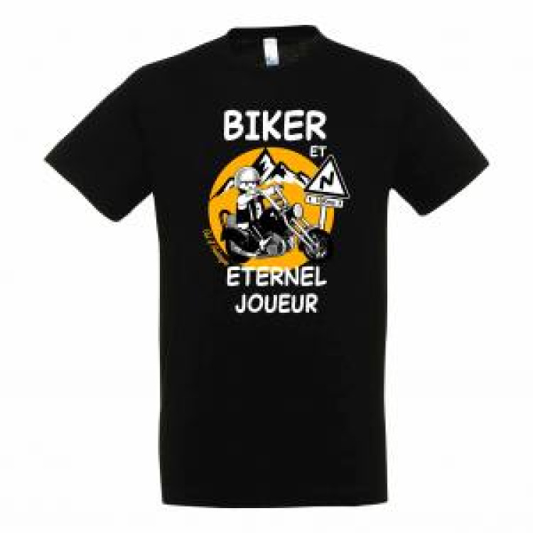 T-shirt unisexe Biker et Eternel Joueur Col d’Aubisque Noir Profond M