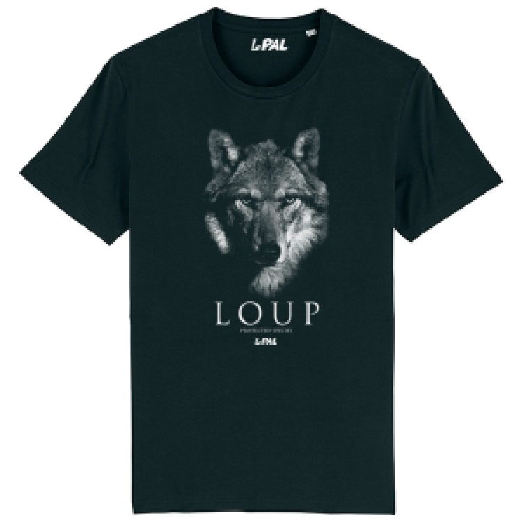 T-shirt unisexe bio Loup Gamme Black + transfert Col le Pal Black M