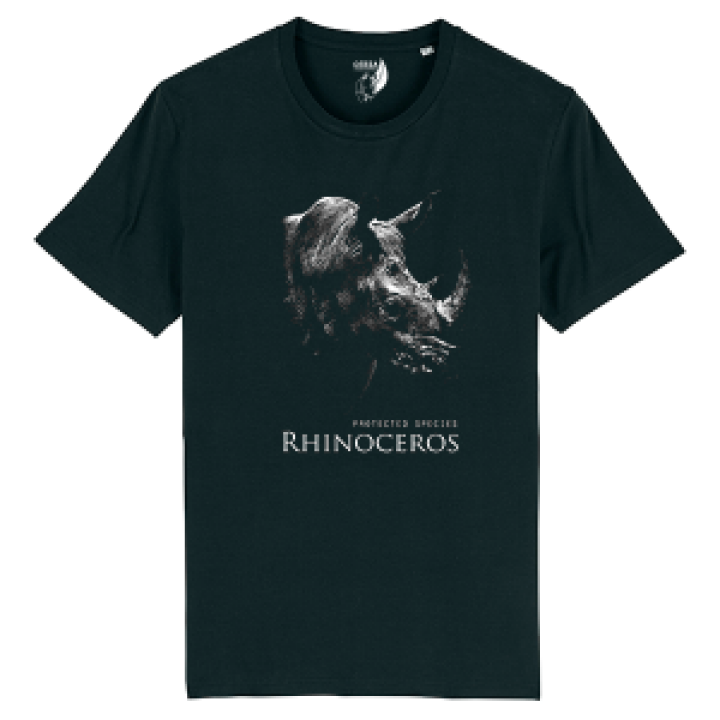 Tshirt unisexe bio Rhinoceros  transfert Col Cerza Black S