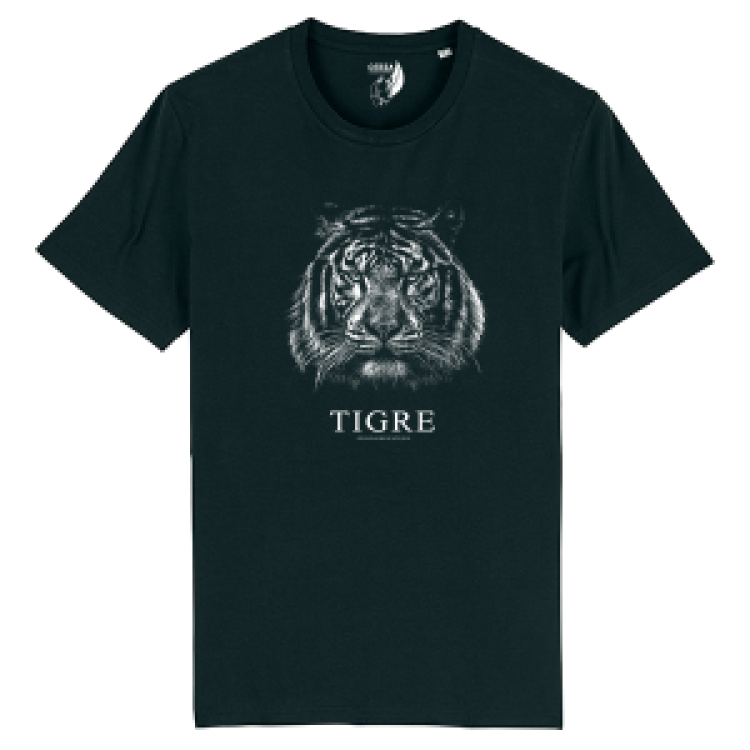 T-shirt unisexe bio Tigre Gamme Black + transfert Col Cerza Black M