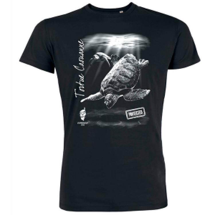 T-shirt unisexe bio Tortue Caouanne Gamme Black Zoo Corsica Black M