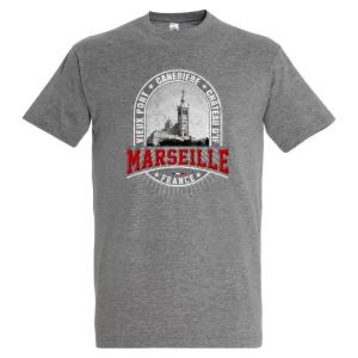 Tshirt unisexe Blason Marseille Photo Notre Dame de la Garde Vieux Port Canebière Château Dif French Marine S