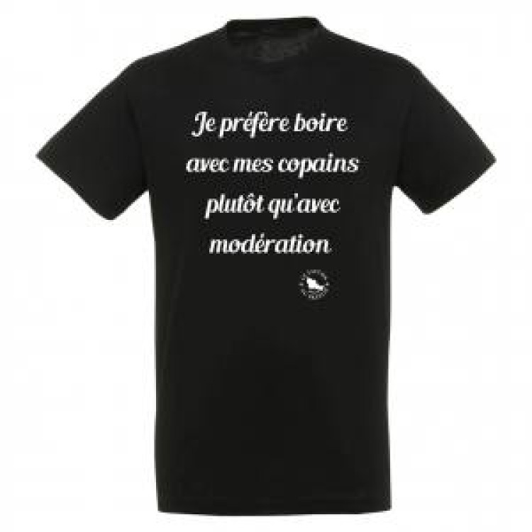 T-shirt unisexe Boire avec Mes Copains (Belle &Icirc;le dans le Tampon) Noir Profond S