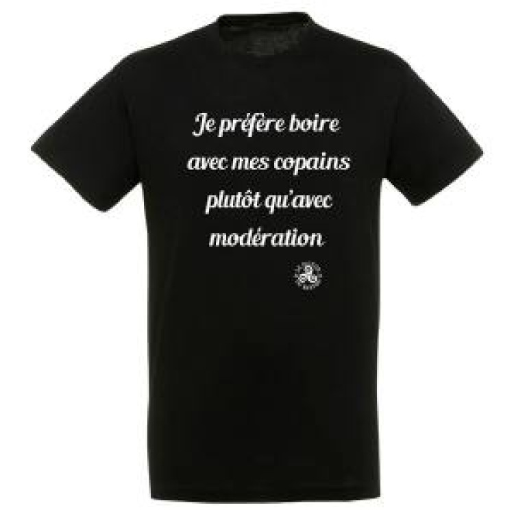 T-shirt unisexe Boire avec Mes Copains (Hm1008) Noir Profond 3XL