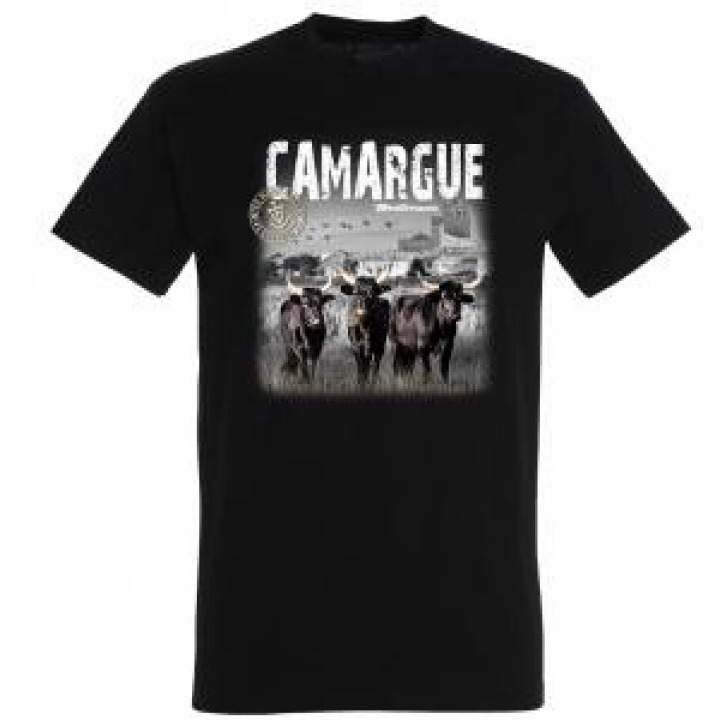 Tshirt unisexe Camargue Vue du Clocher de Stes Maries Trosi Taureaux Méditerranée les Saintes Maries de la Mer Denim S