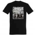 T-shirt unisexe Camargue Vue du Clocher de Stes Maries Trosi Taureaux M&eacute;diterran&eacute;e les Saintes Maries de la Mer Denim S