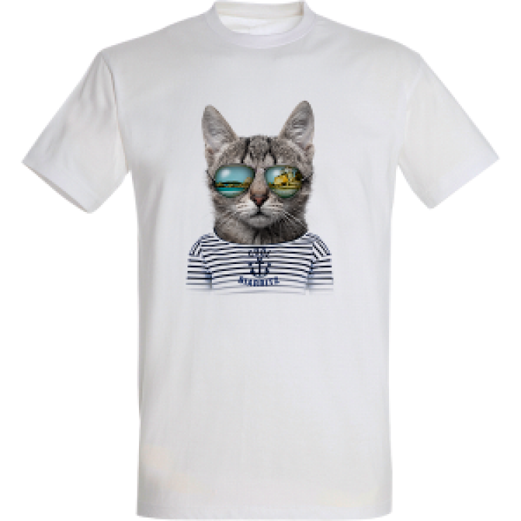 T-shirt unisexe Chat Lunettes Biarritz France Blanc XS