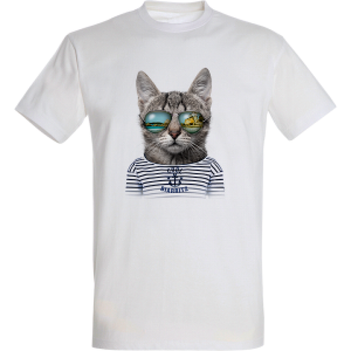 Tshirt unisexe Chat Lunettes Biarritz France Blanc S