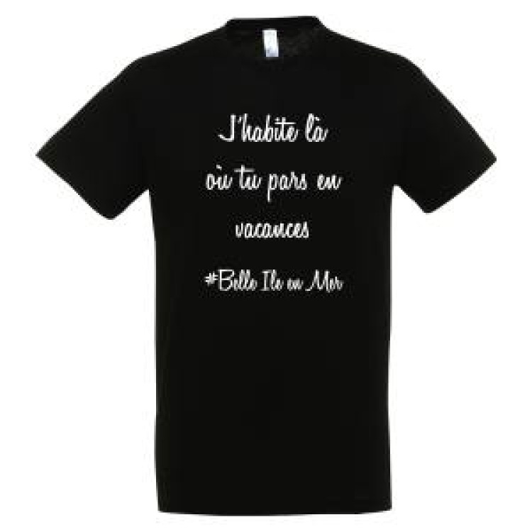 T-shirt unisexe J'habite Ou Tu Pars en Vacances... Belle &Icirc;le en Mer Noir Profond XS