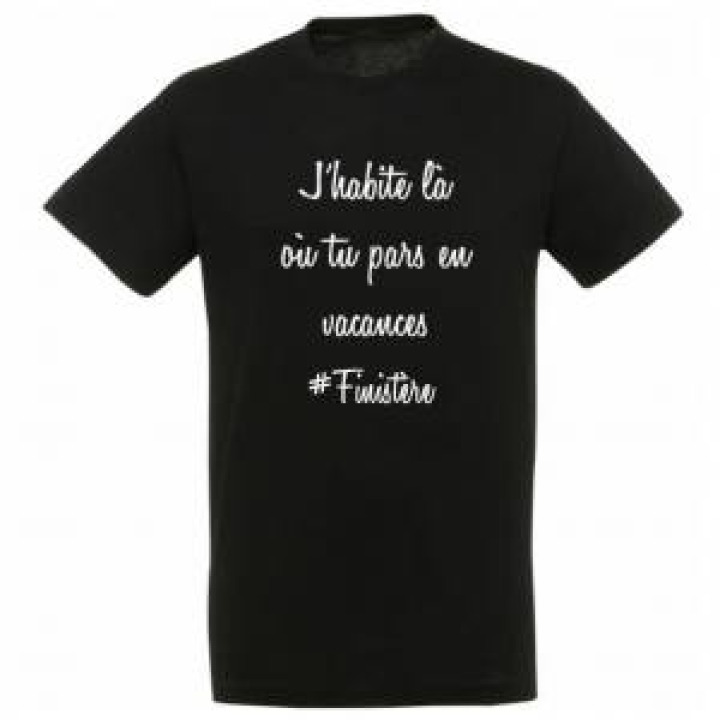 Tshirt unisexe Jhabite Ou Tu Pars en Vacances Finistère Noir Profond S