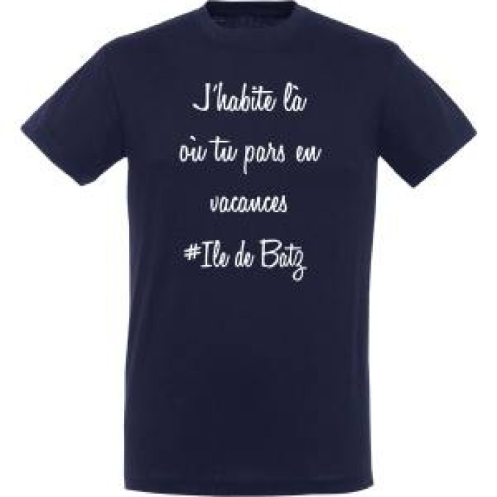 Tshirt unisexe Jhabite où tu pars en vacances Île de Batz Marine S