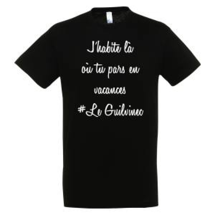 T-shirt unisexe J'habite Ou Tu Pars en Vacances...Le Guilvinec Noir Profond S