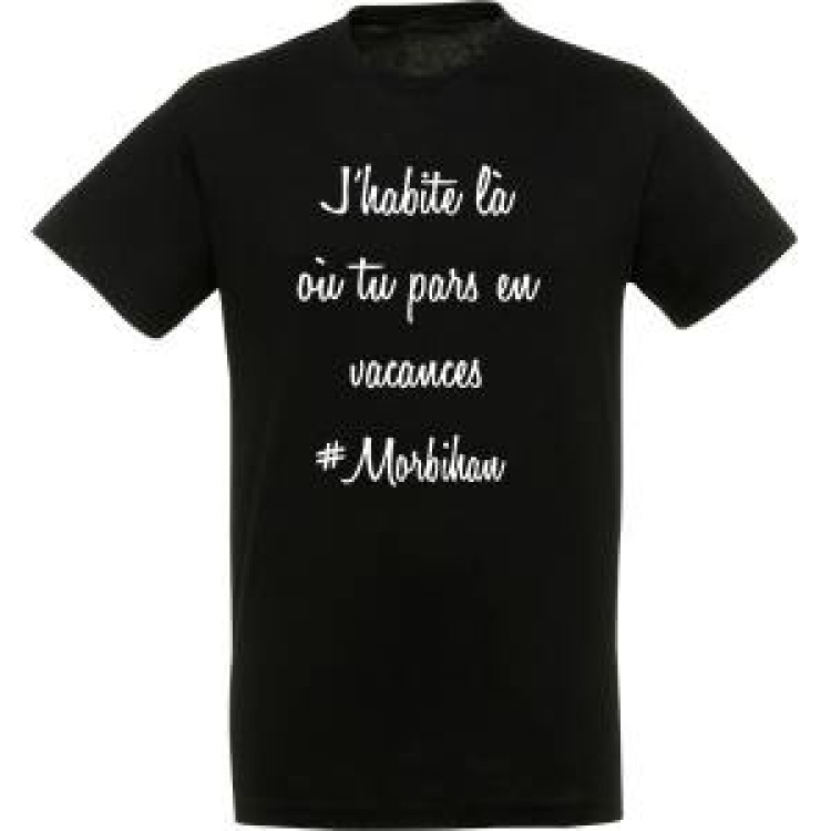 T-shirt unisexe J'habite Ou Tu Pars en Vacances... Morbihan Noir Profond L