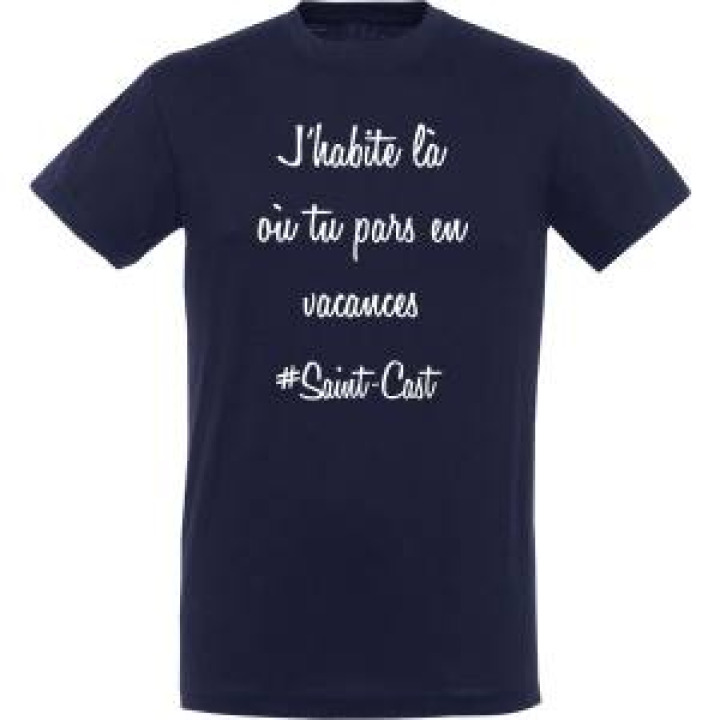 Tshirt unisexe Jhabite où tu pars en vacances Saint Cast Marine M