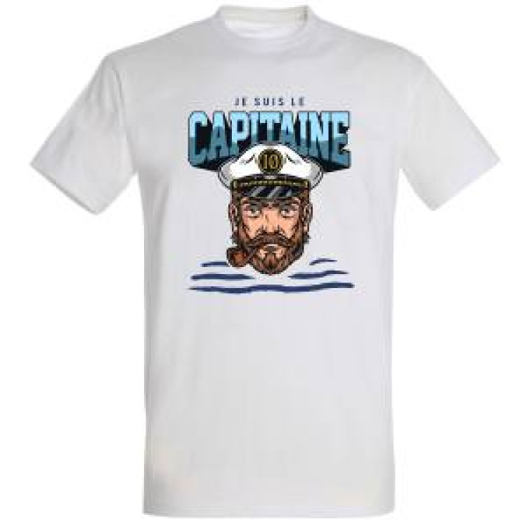T-shirt unisexe Je suis le Capitaine Io + transfert Col (Exclusif) Blanc S
