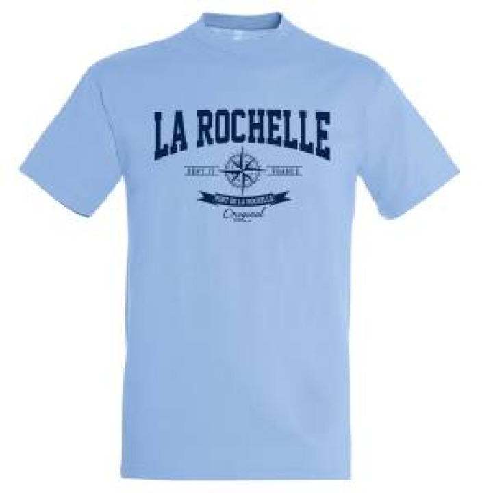 Tshirt unisexe La Rochelle Rose des Vents Port de la Rochelle Bleu Ciel S