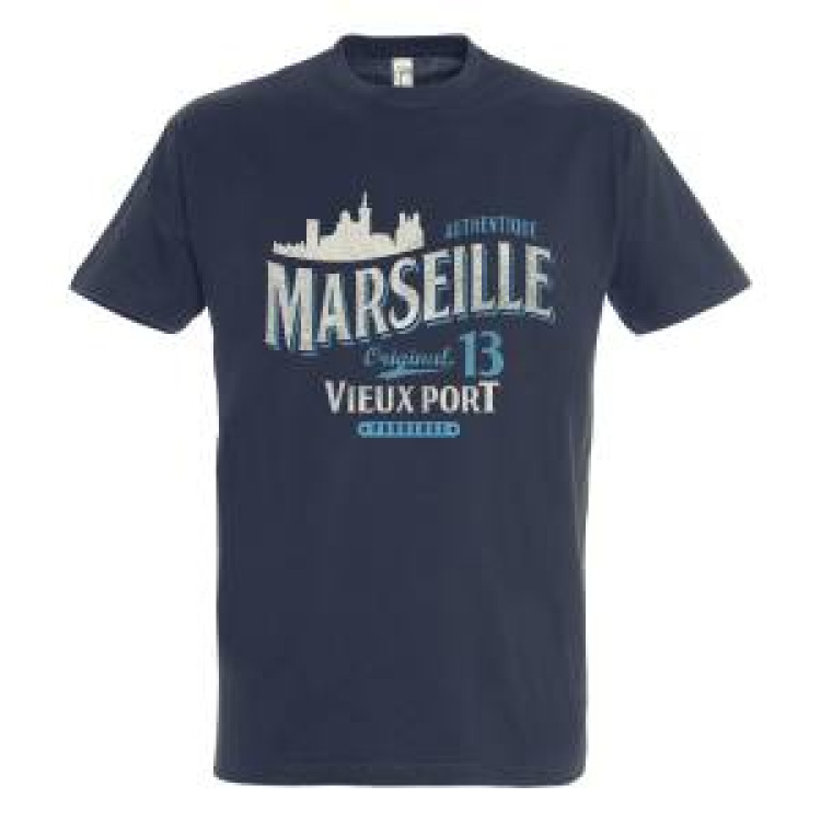 T-shirt unisexe Marseille (Dessin Marseille) Authentique Original 13 Vieux Port Provence French Marine S