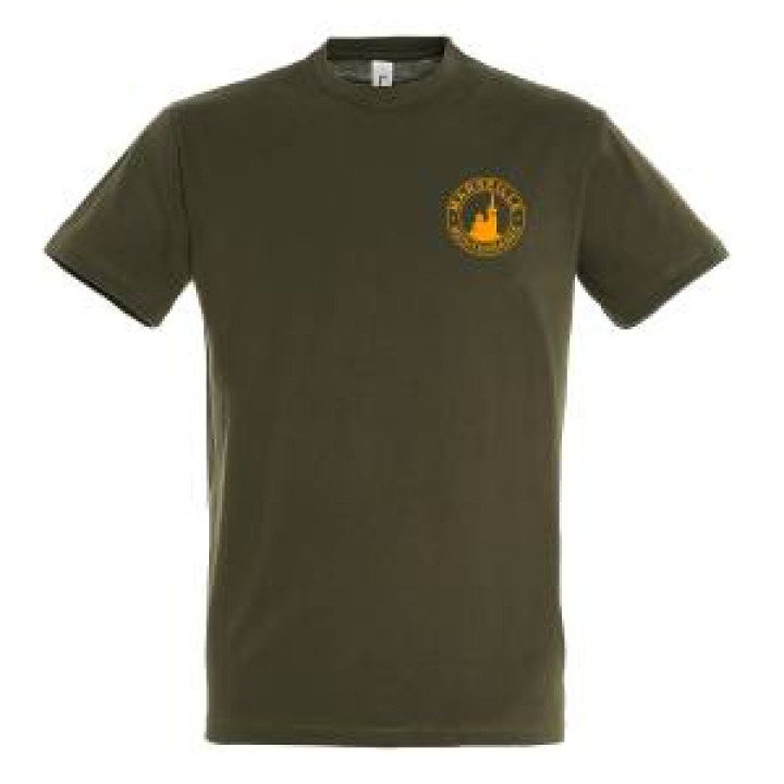 Tshirt unisexe Marseille Notre Dame de la Garde Méditerranée dans un Cercle Orange sur Tshirt Arm