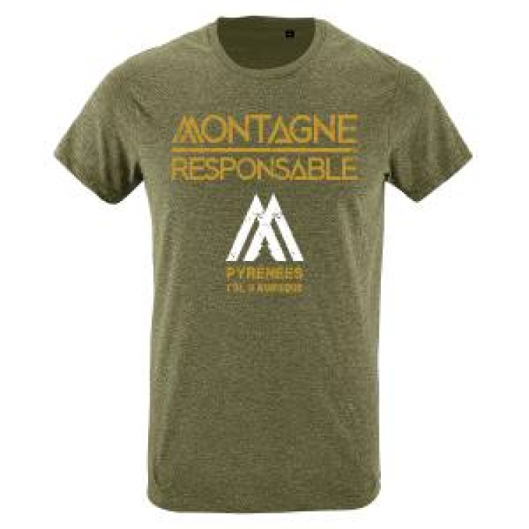 T-shirt unisexe Montagne Responsable Pyrénées Col d’Aubisque kaki chiné XXL