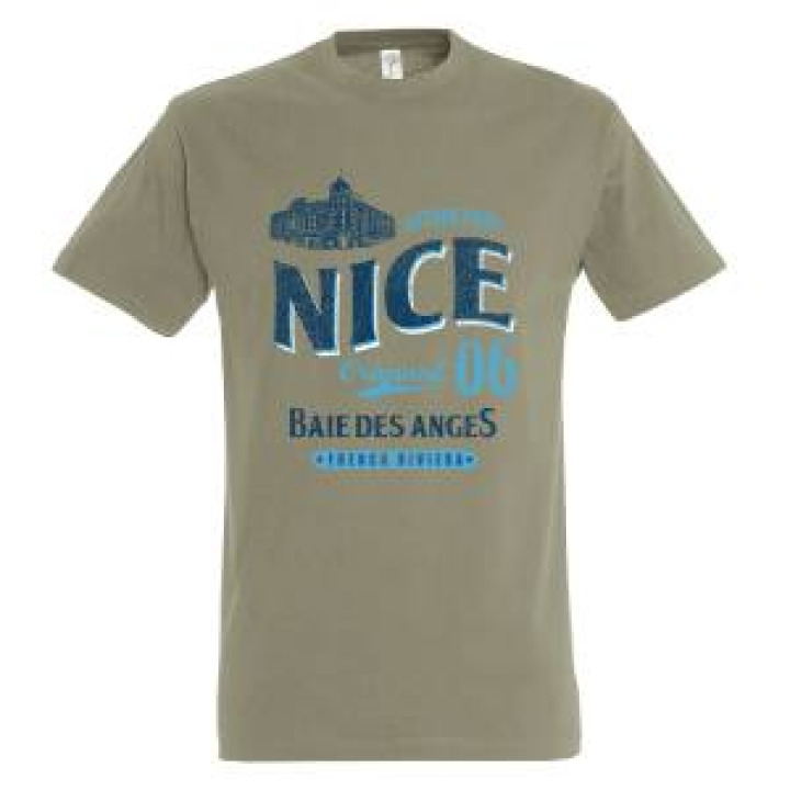 Tshirt unisexe Nice le Negresco Dessin Original 06 Baie des Anges French Riviera Kaki XS