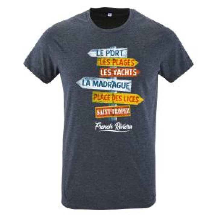 Tshirt unisexe Pancarte le Port les Plages les Yatchs la Madrague Place des Lices Saint Tropez Denim XS