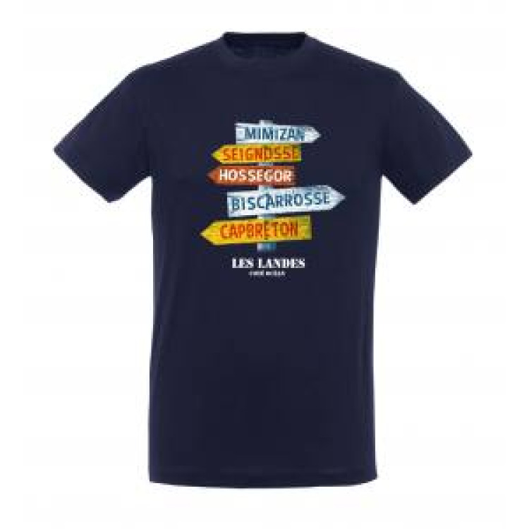 T-shirt unisexe Panneaux Capbreton/ Hossegor/ Seignosse/ Mimizan/ Biscarrosse Les Landes Marine XS
